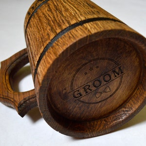 Set of 6 Personalized Groomsmen gift Custom Beer mug 20oz Engraved tankard Wooden mug, Groom Gift Gift For Him, Gift for Father of the bride image 4