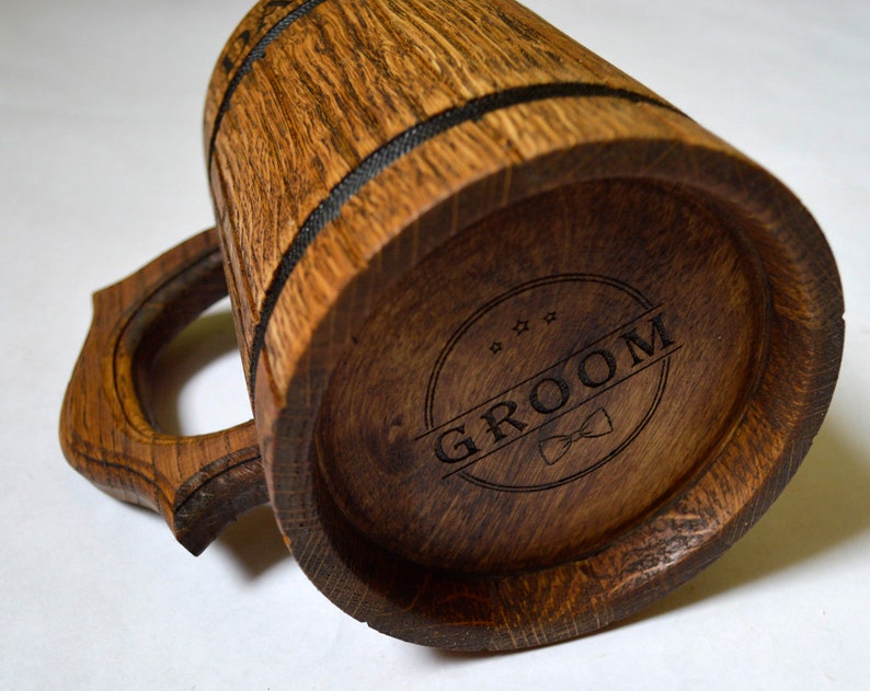 Set of 6 Personalized Groomsmen gift Custom Beer mug 20oz Engraved tankard Wooden mug, Groom Gift Gift For Him, Gift for Father of the bride image 4
