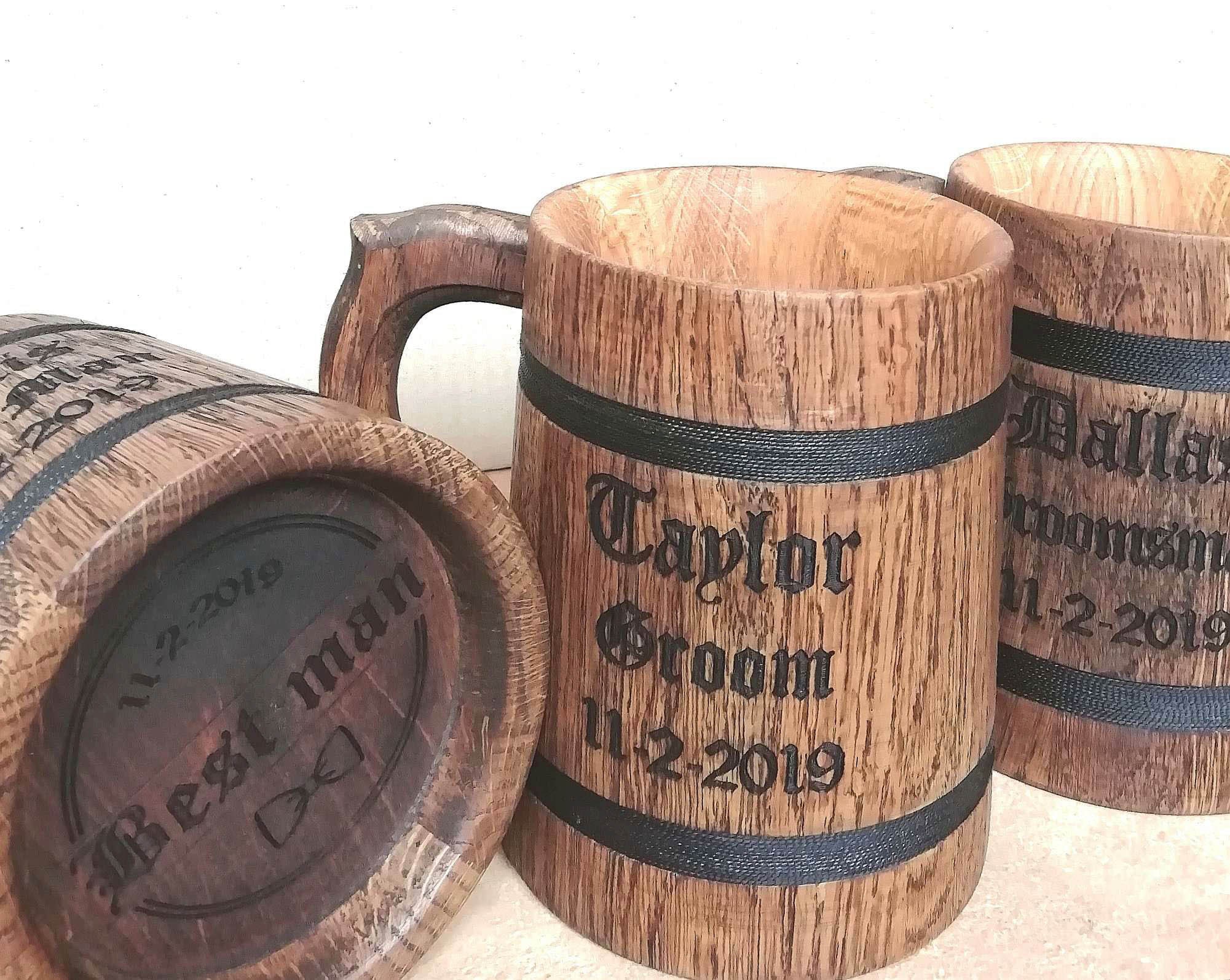 Wooden Coffee Mug, Coffee Travel Mug Beer Mugs Wood Cup with Handle for Men  Camping, 300ml