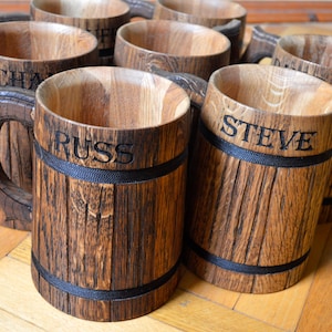 Set of 6 Personalized Groomsmen gift Custom Beer mug 20oz Engraved tankard Wooden mug, Groom Gift Gift For Him, Gift for Father of the bride image 3