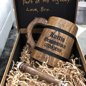 Personalized Oak Beer Mug: Custom Groomsmen Gift, Wedding Favor