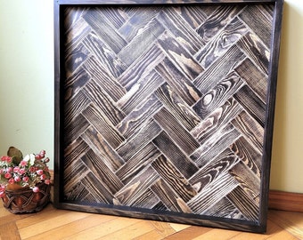 Handmade Square Ottoman Tray: Rustic Herringbone Wood Table Top (23x23)