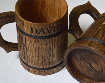 Personalized Groomsmen Gifts set of 2,3,4.. Oak Beer Tankard, Gift for Men, Groomsmen Proposal