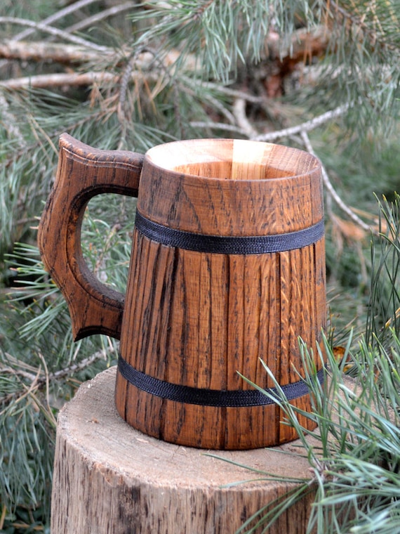 Set 4 Beer Mugs Wooden Mug Gift for Man, Groomsmen Gifts Mug 29oz 