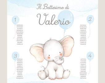 Tableau Battesimo Stampabile con segnatavoli, Tableau Bambino, Decorazione Battesimo, Battesimo Fai da Te, Tableau Elefante