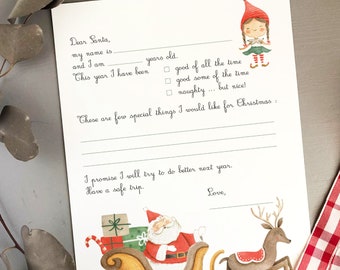 Printable Letter to Santa . Father Christmas Letter . 4 files included . Santa Letter . INSTANT DOWNLOAD . Dear Santa Wish List