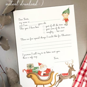 Carta imprimible a Santa. Carta de Papá Noel. 4 archivos incluidos. Carta de Papá Noel. DESCARGA INSTANTÁNEA . Querida lista de deseos de Papá Noel