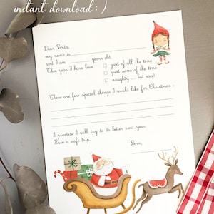 Carta imprimible a Santa. Carta de Papá Noel. 4 archivos incluidos. Carta de Papá Noel. DESCARGA INSTANTÁNEA . Querida lista de deseos de Papá Noel