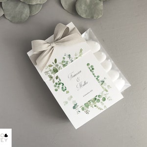 Porta confetti personalizzato Matrimonio, Comunione, Cresima, Laurea, tema greenery, leggi la descrizione in basso immagine 1