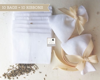 Linen Favor Bags: Wedding Welcome Favors with Ribbon Ties - Set of 10