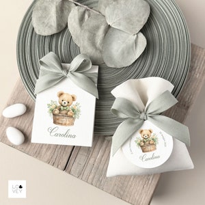 Porta confetti Battesimo orso verde salvia, Bomboniera nascita, Cartoncino o cotone, Fai da te o Confezionato, Leggi Dettagli articolo