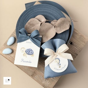 Porta confetti Battesimo tema animali marini, Bomboniera nascita, Cartoncino o cotone, Fai da te o Confezionato, Leggi Dettagli articolo