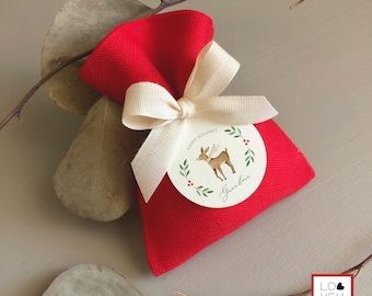 Sacchetti Natale personalizzati, Confezione regalo in tessuto, Segnaposto Natale, Pacco regalo Natale, Calza Befana personalizzata