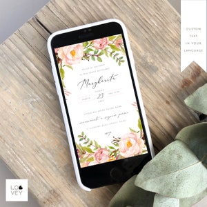 Invito digitale matrimonio, Invito whatsapp, battesimo bimba, Comunione, Cresima ragazza, Laurea, Invito rose, rosa pesca, rosa cipria