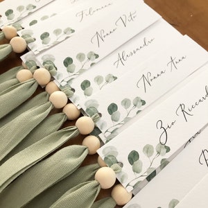 Cardboard place card with ribbon and wooden pearl or without, with or without hole Minimum purchase 20 pieces