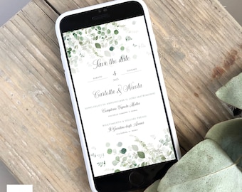 Eucalyptus electronic invitation, greenery digital invitation, save the date