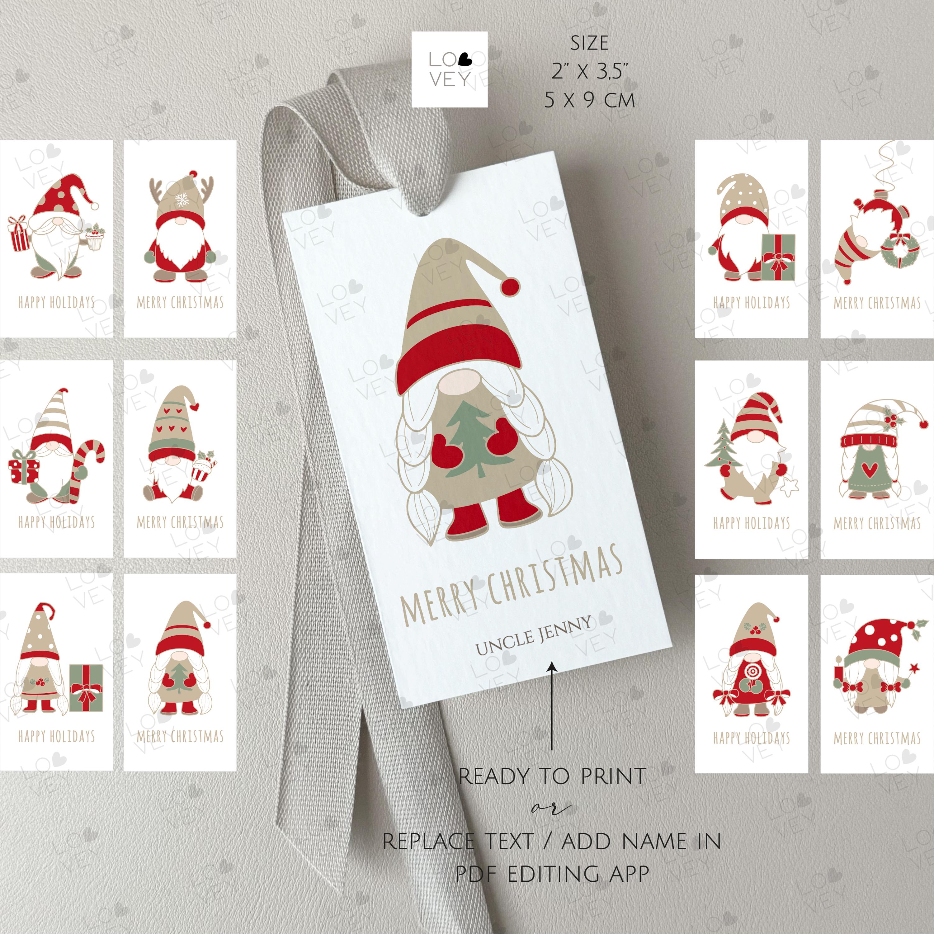 Printable Christmas Gnome Gift Tags: Editable Template (PDF) - Etsy