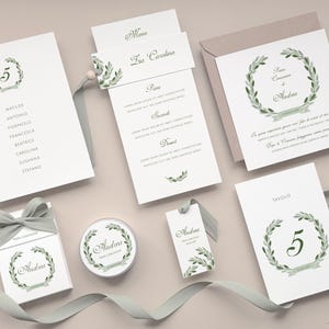 Coordinato greenery verde salvia, Prima Comunione, Cresima, 18esimo, Compleanno, Invito, Menu, Segnaposto, Tableau, Porta confetti, Tag