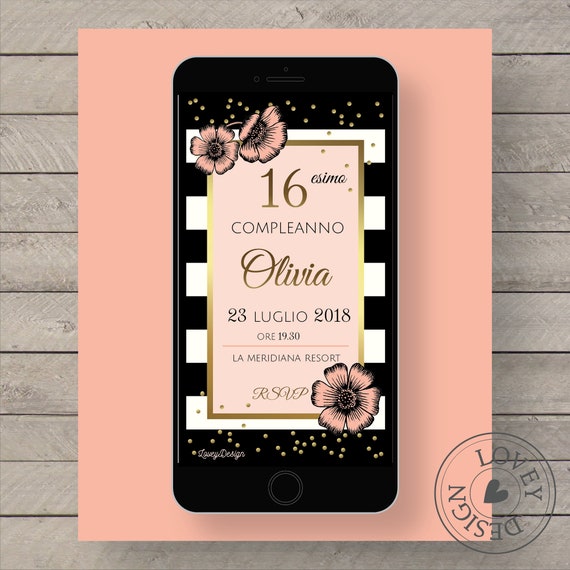 Invito 18 Anni Invito Whatsapp 18 Anni Invito Diciottesimo Compleanno Invito Rosa E Oro Invito Bianco E Nero Invito Per Iphone