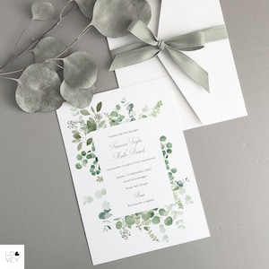 Partecipazioni Matrimonio eucalipto, Invito matrimonio greenery, tutto il coordinato grafico disponibile