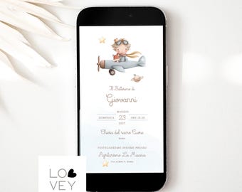Invitation numérique Le Petit Prince : baptême, première communion, anniversaire | Téléphone portable