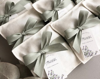 Bolsitas de algodón natural con lavanda seca para bodas y fiestas, rústicas y naturales, para compromisos, despedidas de soltera y bodas en el jardín