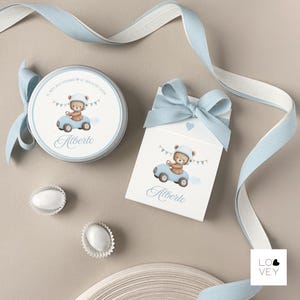Luftballong och veteranbilsfestgåvor ljusblå babyshower dop födelse