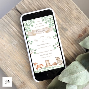 Invito whatsapp tema animali del bosco, invito primo compleanno, invito compleanno bambino, invito orsetto