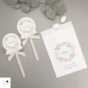 Cardstock paper almonds bags, Italian bomboniera, flowers theme favors image 10