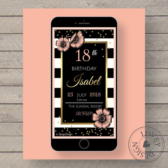 Invito 18 Anni Invito Whatsapp 18 Anni Invito Diciottesimo Compleanno Invito Rosa E Oro Invito Bianco E Nero Invito Per Iphone