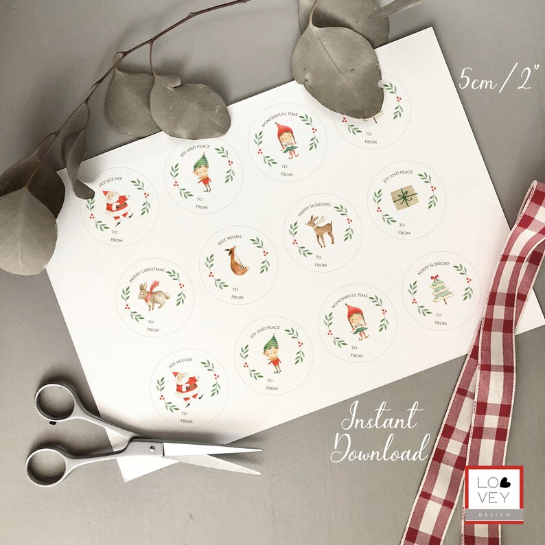 Holiday Printable Round Tags Instant Download Round Tags Etsy