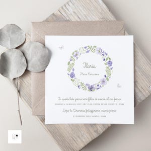 Invito Prima Comunione Bambina, Invito Battesimo, Invito Cresima con delicati fiori lilla ad acquerello, Coordinati Disponibili