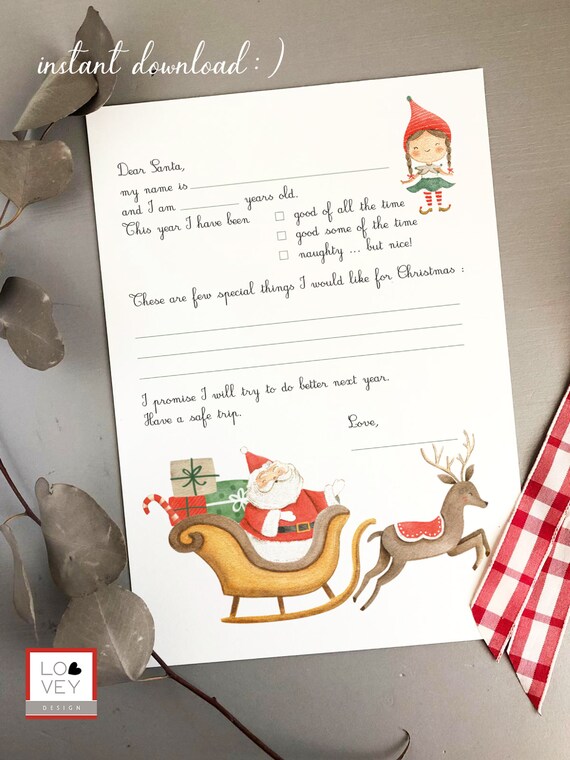 Printable Letter to Santa . Father Christmas Letter . 4 Files | Etsy