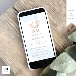 Invito whatsapp elefantino, invito Battesimo tema elefante, Invito digitale social, Coordinati disponibili