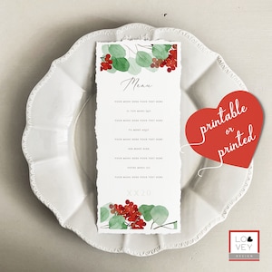 Wydrukowane lub wydrukowane menu wigilijne, menu bożonarodzeniowe, menu wieńca bożonarodzeniowego, wydrukowane menu bożonarodzeniowe, karta menu świątecznego