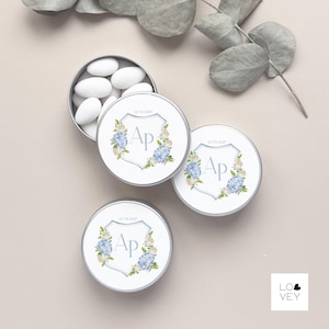 Personalisierte runde Blechdosen, Gastgeschenke und Tischkarten für Hochzeit, Taufe, Abschlussfeier, Kommunion, Geburtstag, Konfetti, Bonbons, Kräuterhalter