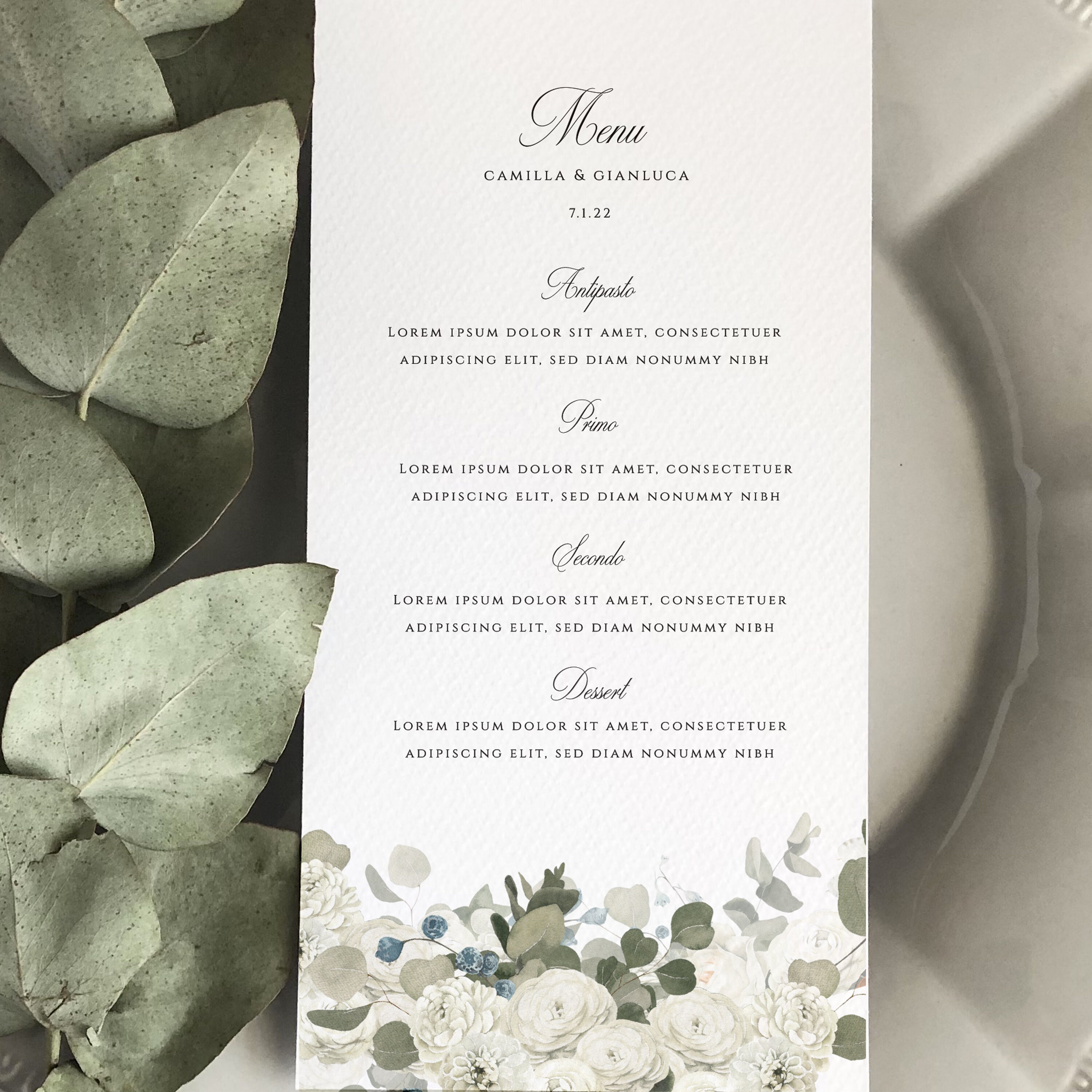 Printed Roses Wedding Menu White Roses Wedding Menu Template Etsy