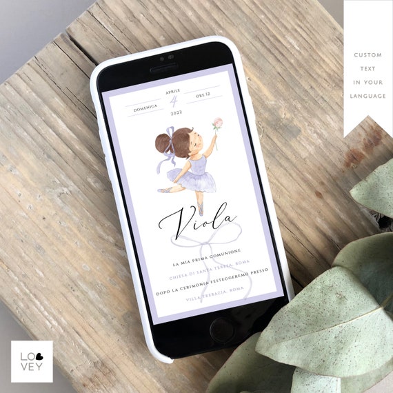Ballerina electronic invitation, Baptism electronic invitation, Ballerina whatsapp invite, Personalized Baby Girl Invitation