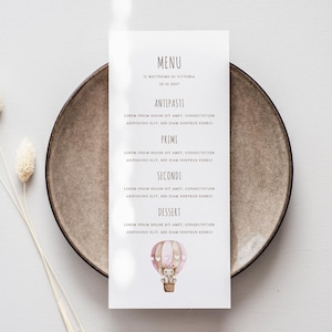 Gedrukt kinderfeestmenu, doopmenu, menu verjaardag babymeisje, meer kopen, meer besparen, vertaling beschikbaar in andere talen