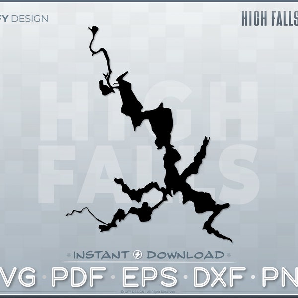 High Falls Lake - Vector Graphic Digital Files, Instant Download (Georgia, SVG PDF DXF Eps Png, Map Shape, Cut File, Cricut)