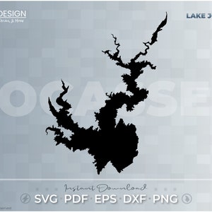 Lake Jocassee - Vektor-Grafik, geschnitten Datei, Karte, South Carolina, Druck bereit, digitale Dateien, SVG PDF DXF Eps Png