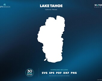 Mapa SVG del lago Tahoe, California y Nevada: Archivos vectoriales para letreros, calcomanías, corte e impresión.