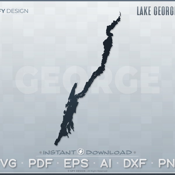 Lake George New York - SVG Digital File Set - NY Vector Outline Map Shape; Ideal for DIY, Laser, Glowforge, Cricut, Cut File Projects