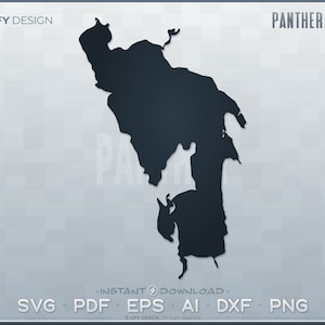 Puede incluir: Silueta en blanco y negro de Panther Pond, un lago en Florida. La imagen es una descarga digital e incluye los formatos de archivo SVG, PDF, EPS, AI, DXF y PNG.