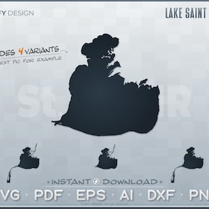 May include: A black and white silhouette of Lake Saint Clair, a body of water located on the border of the United States and Canada. The image includes the text "INCLUDES 4 VARIANTS" and "SEE NEXT PIC FOR EXAMPLE".