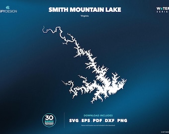 Mapa SVG del lago Smith Mountain, Virginia: Archivos vectoriales para letreros, calcomanías, corte e impresión.