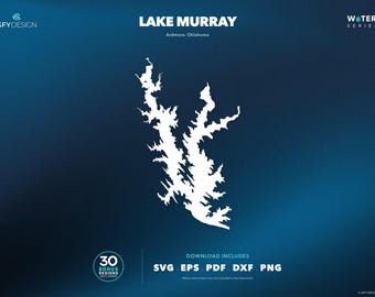 Mapa SVG del lago Murray, Oklahoma: Archivos vectoriales para letreros, calcomanías, corte e impresión.