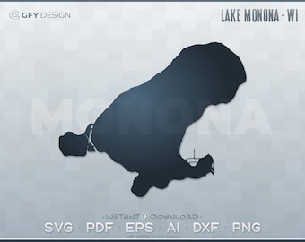 Lake Monona, Wisconsin - SVG - Digital File Set | Vector Outline Map Shape Grpahic; for DIY Laser, Glowforge, Cricut, Cut File Projects - WI