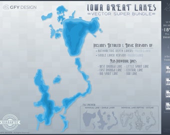 Iowa Great Lakes Super Bundle - 184 File Vector Graphic Set | West & East Okoboji, Spirit, Gar, Central | SVG, Cricut, Glowforge, Laser, Cut