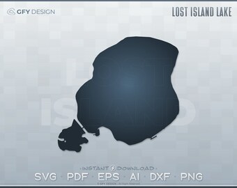 Lost Island Lake, Iowa - SVG - Digital File Set | Vector Outline Map Shape; Perfect for DIY, Laser, Glowforge, Cricut, Cut File Projects